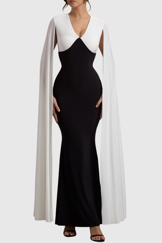 Felio Contrast Cape Sleeves Maxi Dress