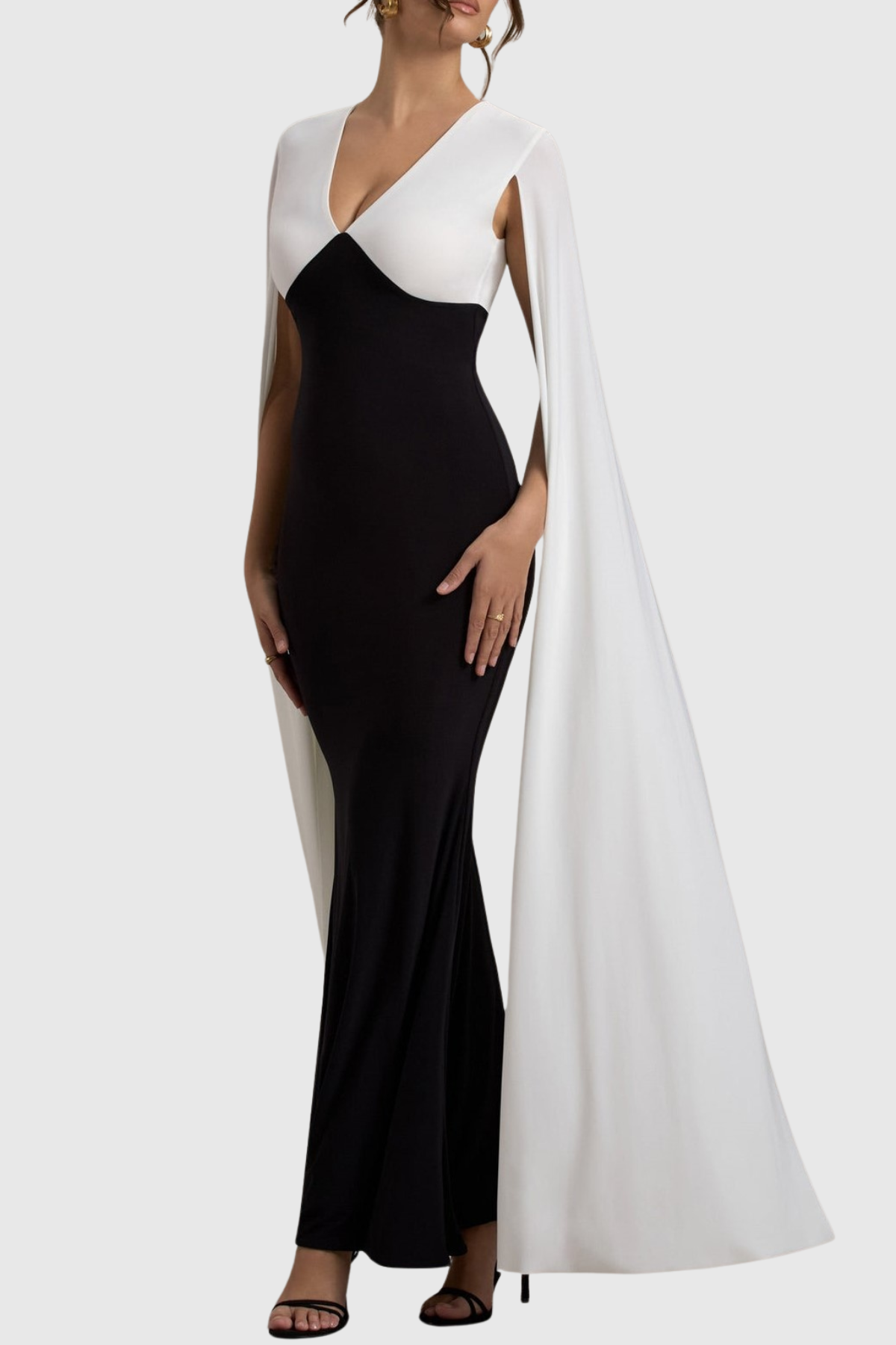 Felio Contrast Cape Sleeves Maxi Dress