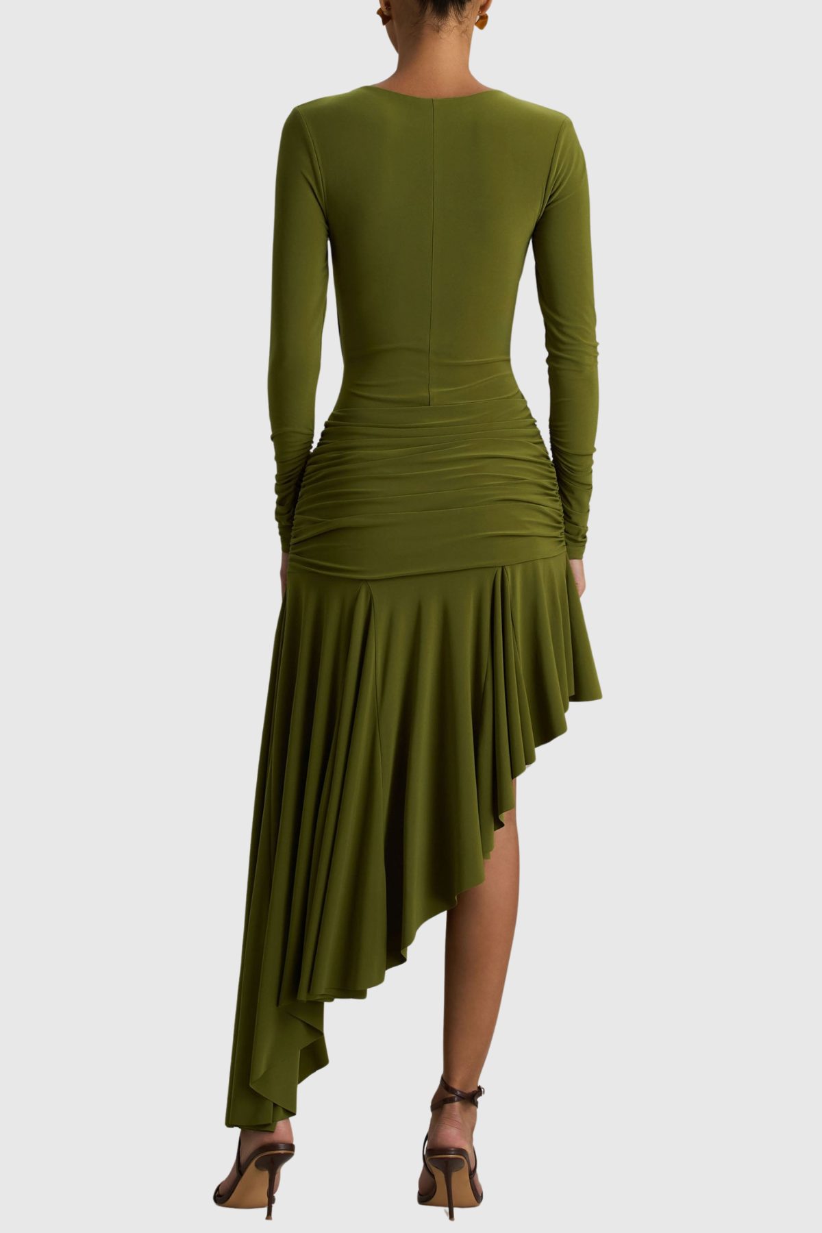 Fidelio Asymmetrical Ruched Midi Dress - Green