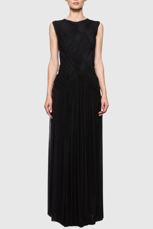Gazelle Sleeveless Braid Tulle Maxi Dress - Black