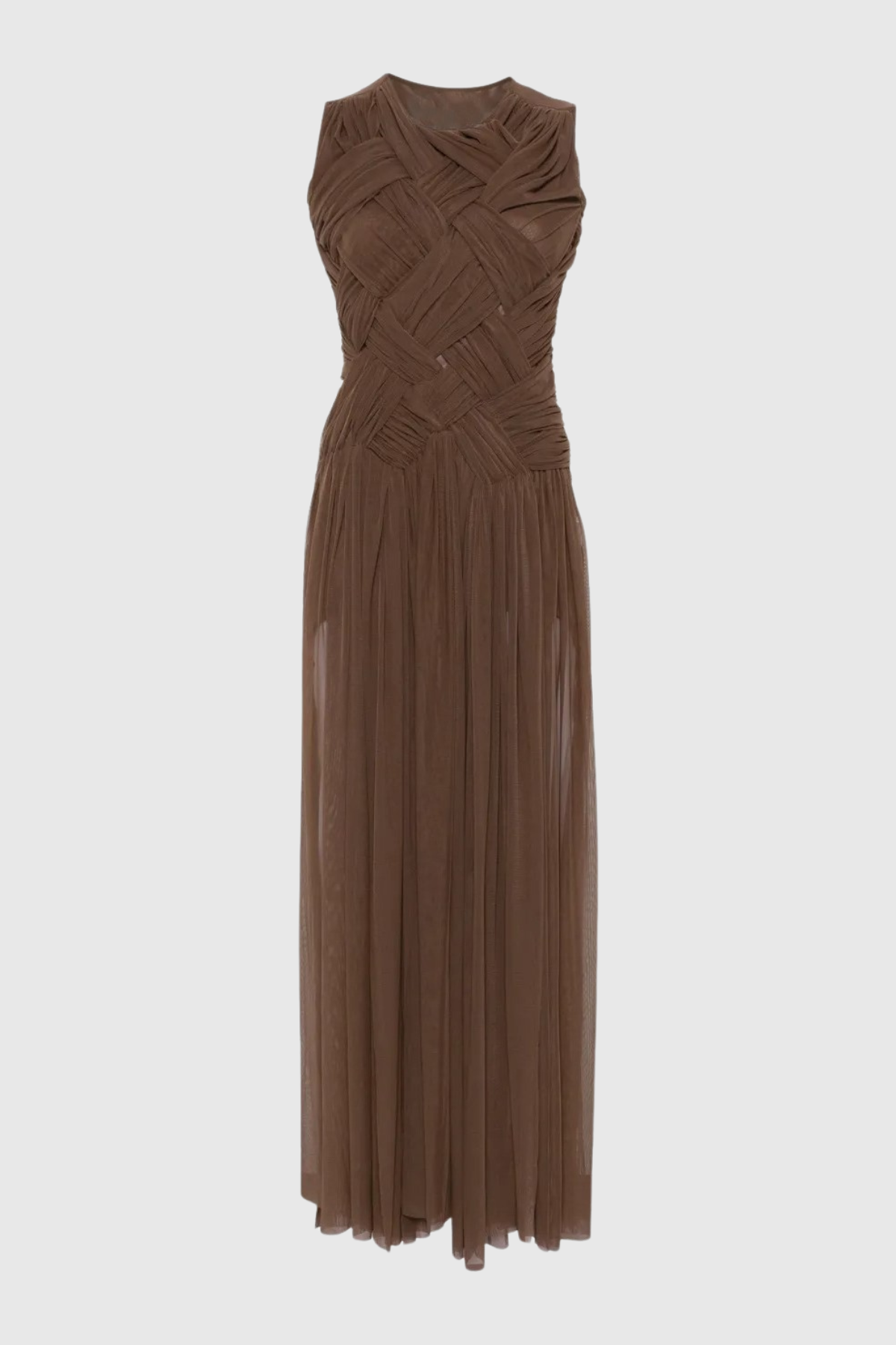 Gazelle Sleeveless Braid Tulle Maxi Dress - Brown