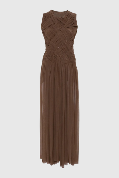 Gazelle Sleeveless Braid Tulle Maxi Dress - Brown