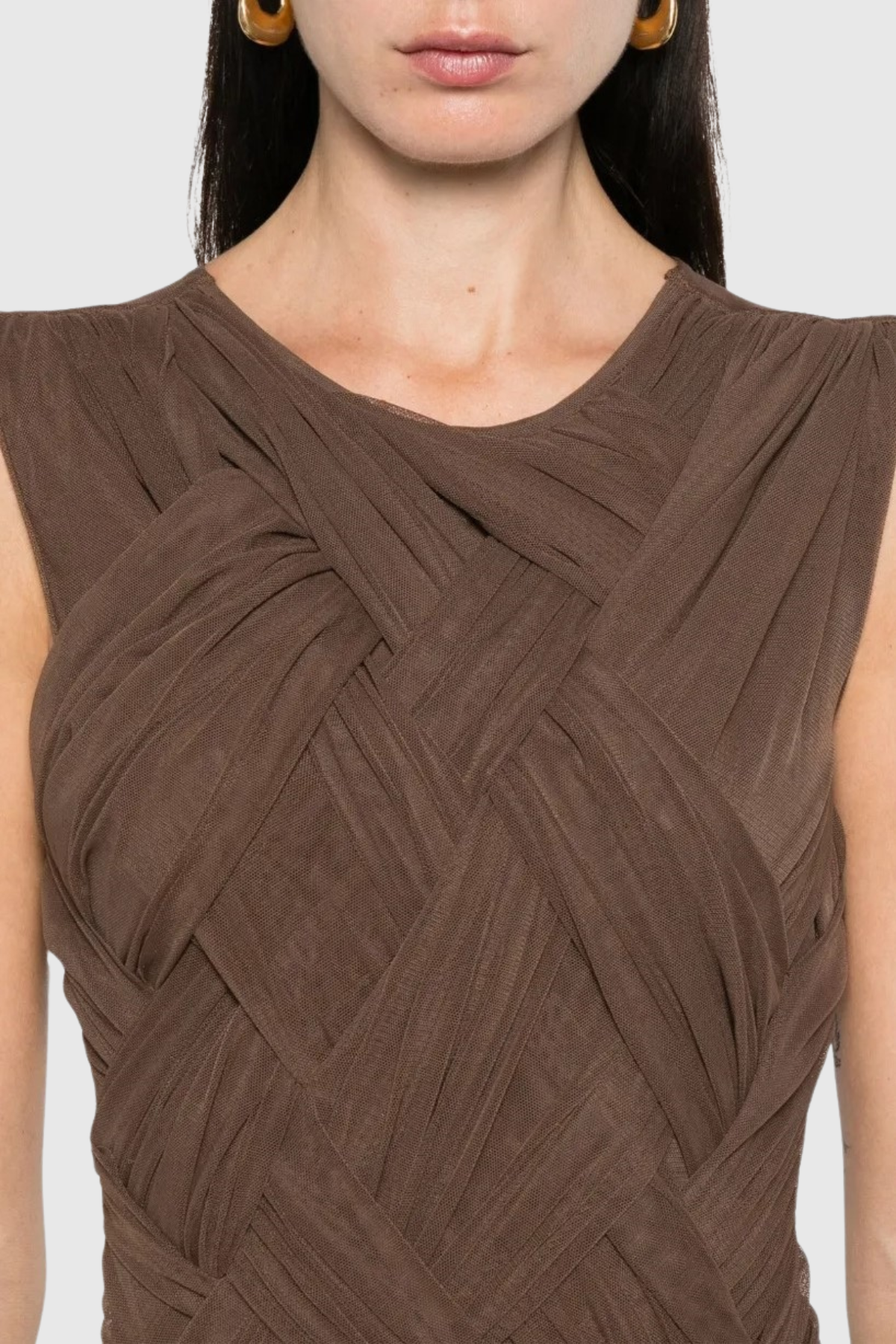 Gazelle Sleeveless Braid Tulle Maxi Dress - Brown