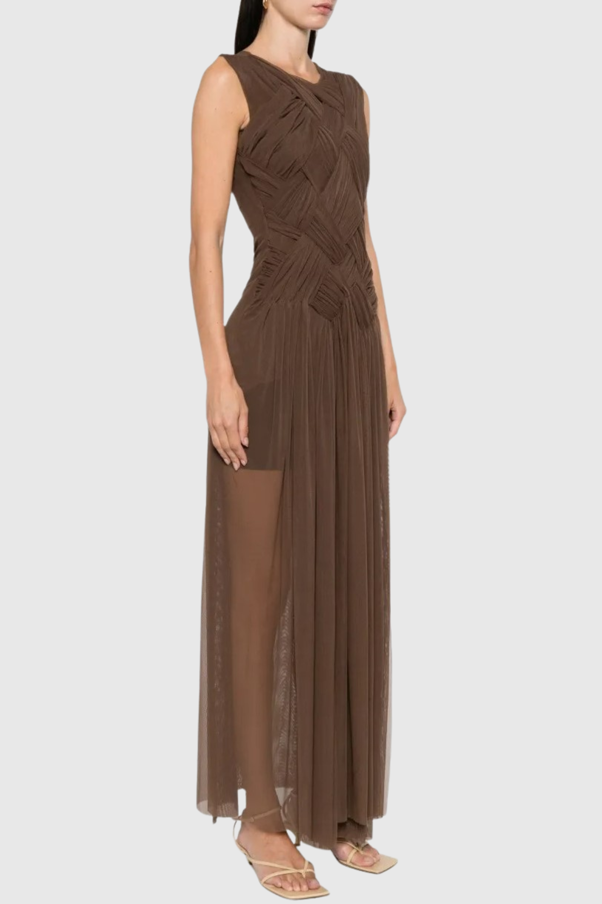 Gazelle Sleeveless Braid Tulle Maxi Dress - Brown