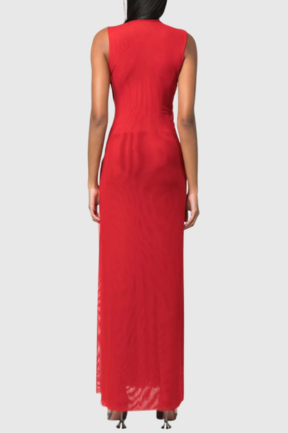 Gazelle Sleeveless Braid Tulle Maxi Dress - Red