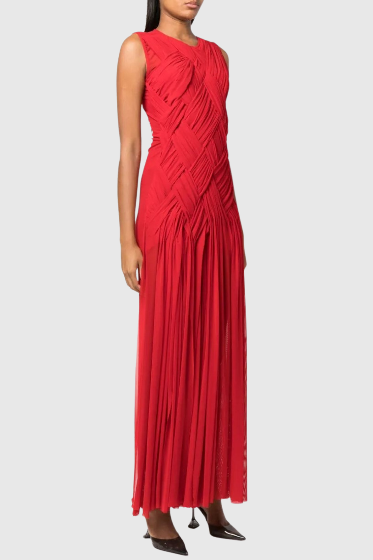 Gazelle Sleeveless Braid Tulle Maxi Dress - Red