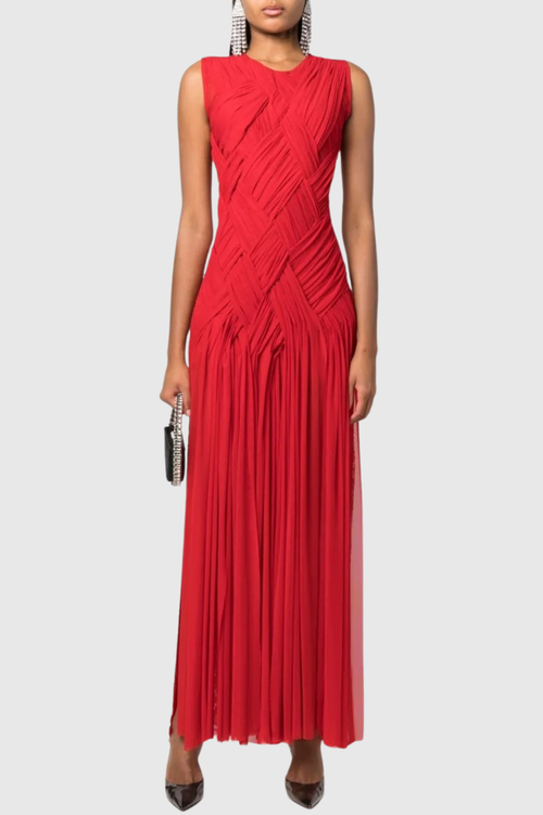 Gazelle Sleeveless Braid Tulle Maxi Dress - Red