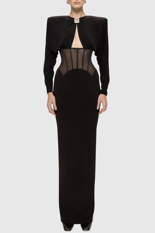 Giffora Cutout Mesh Corset Maxi Dress