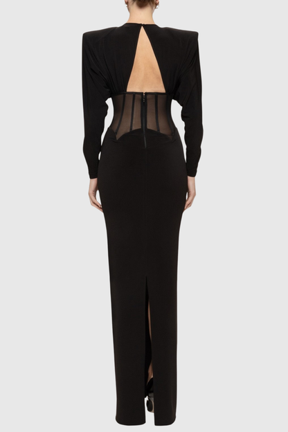 Giffora Cutout Mesh Corset Maxi Dress