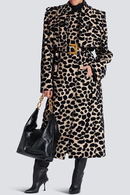 Gotaya Leopard Belted Trench Coat