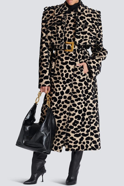 Gotaya Leopard Belted Trench Coat