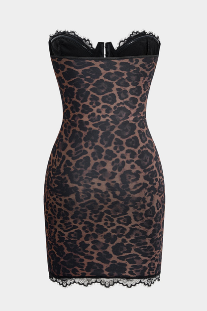 Irvina Lace Leopard Corset Mini Dress