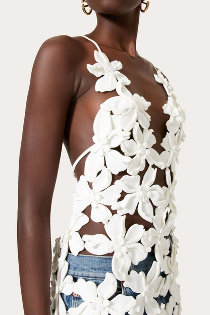 Juliete Floral Cutout Backless Top - White