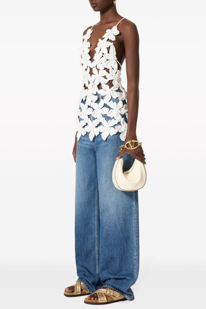Juliete Floral Cutout Backless Top - White