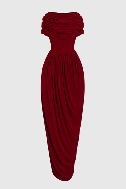 Kasse Burgundy Shawl Draped Maxi Dress