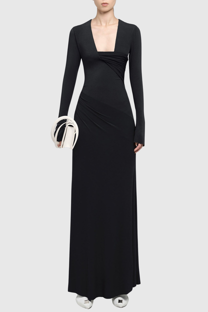 Katina Ruched Maxi Dress - Black