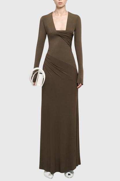 Katina Ruched Maxi Dress - Brown