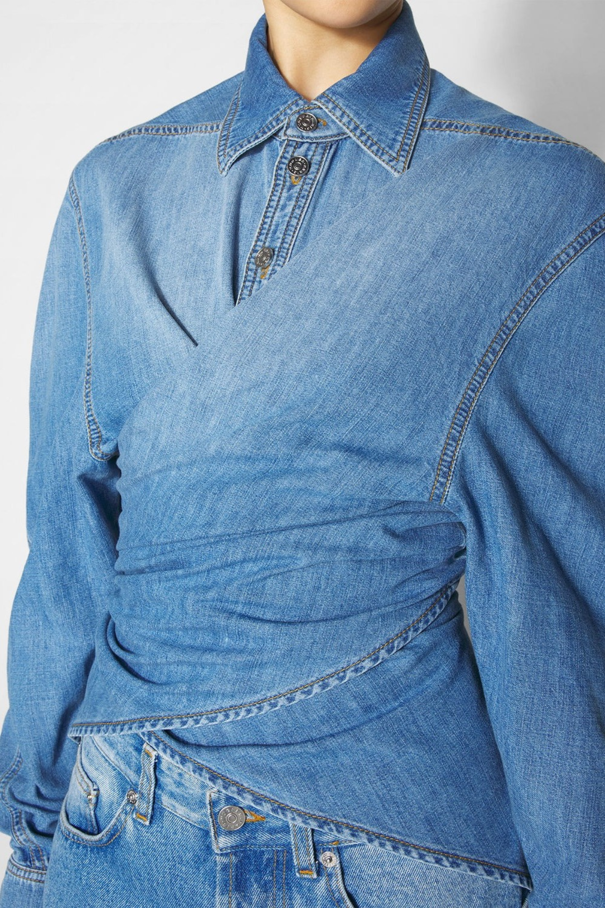 Katri Wrapped Denim Shirt - Blue