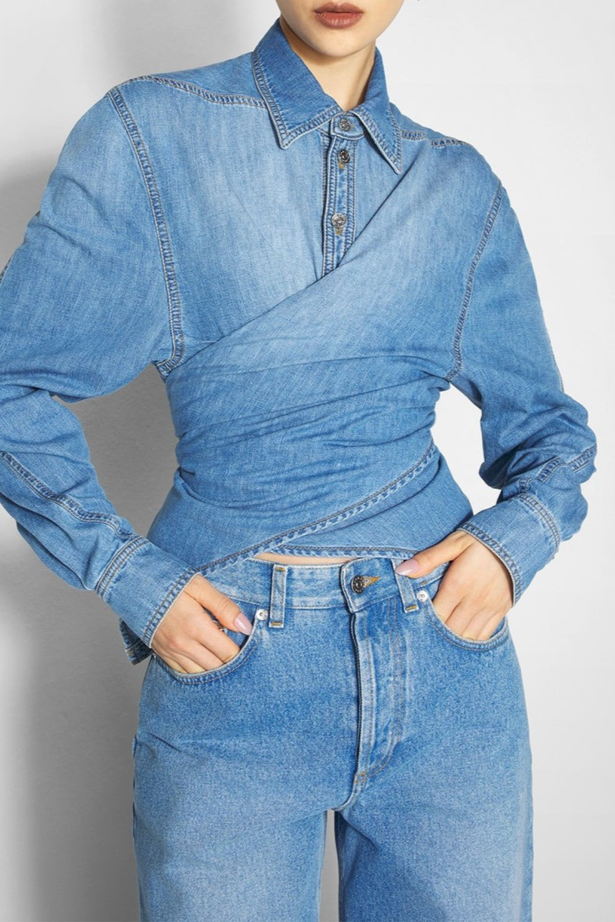 Katri Wrapped Denim Shirt - Blue