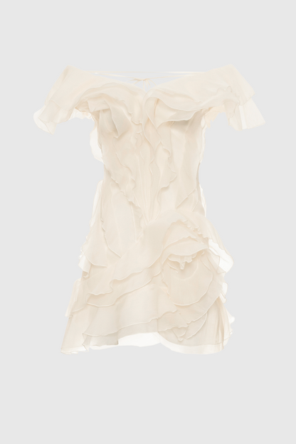 Kellan Off Shoulder Ruffle Mini Dress - Beige