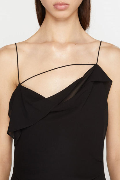 Kenzia Asymmetric Ruffle Midi Dress - Black
