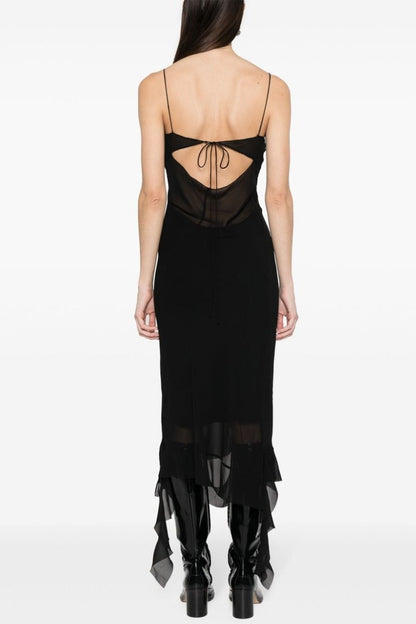 Kenzia Asymmetric Ruffle Midi Dress - Black