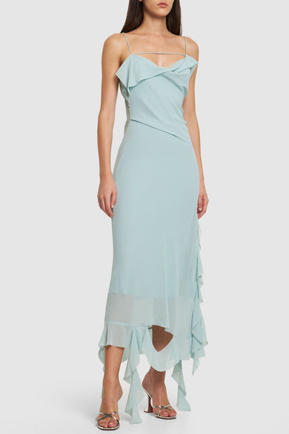 Kenzia Asymmetric Ruffle Midi Dress - Green