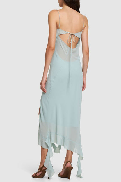 Kenzia Asymmetric Ruffle Midi Dress - Green