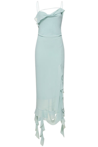 Kenzia Asymmetric Ruffle Midi Dress - Green