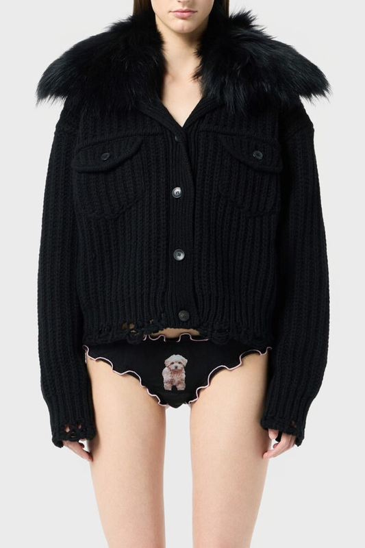 Ladra Faux Fur Collar Cardigan - Black