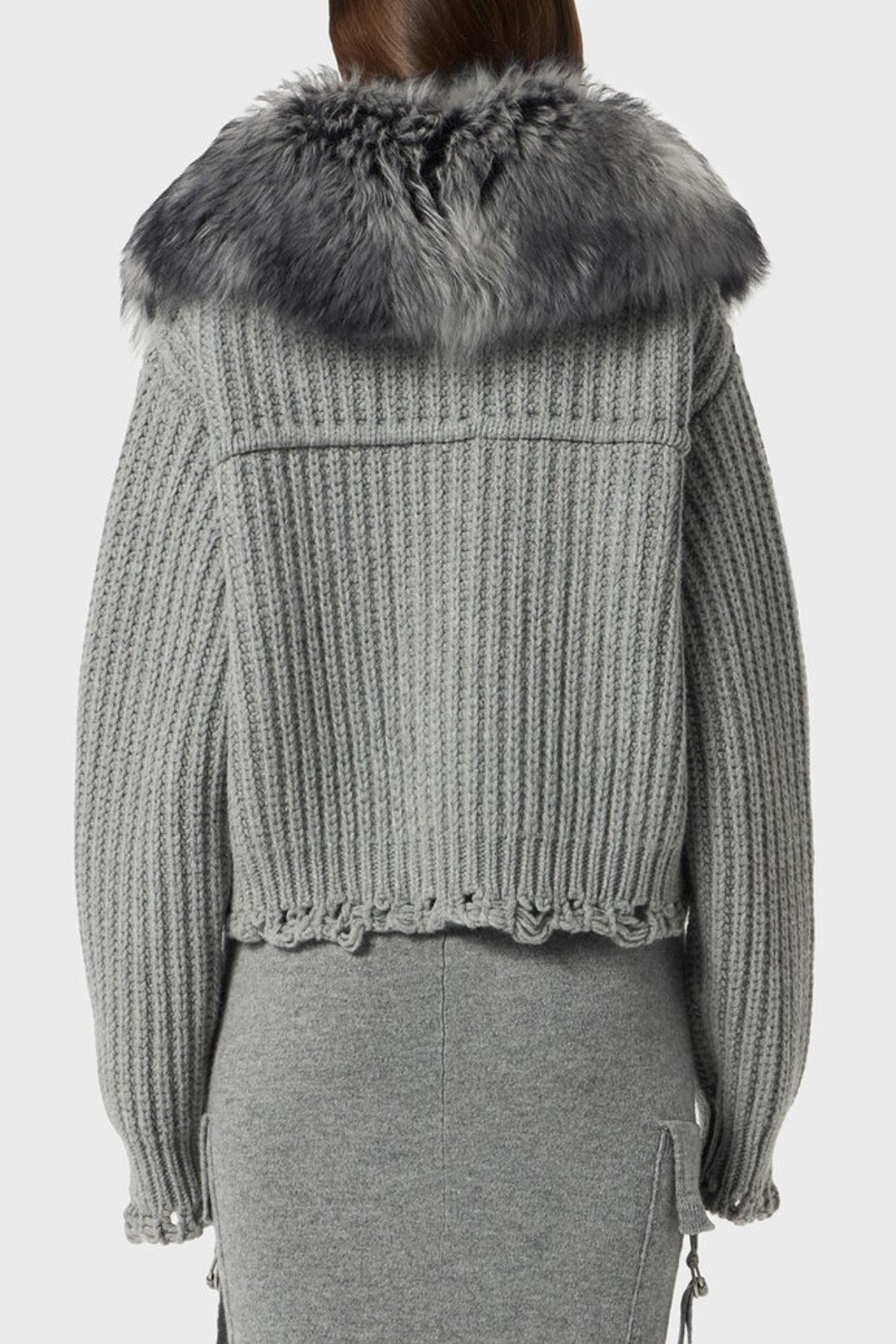 Ladra Faux Fur Collar Cardigan - Grey