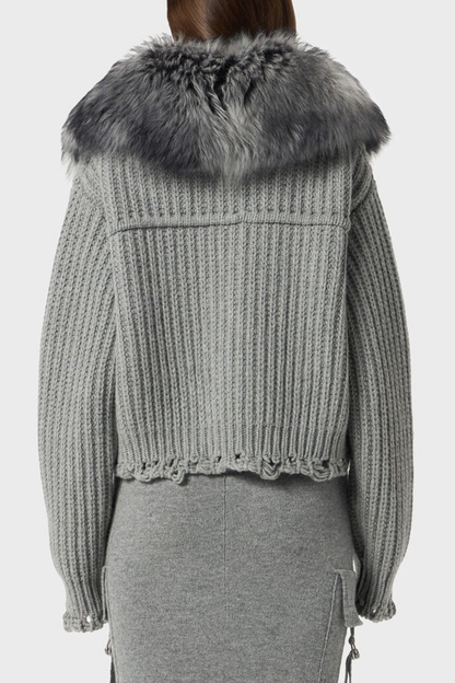 Ladra Faux Fur Collar Cardigan - Grey