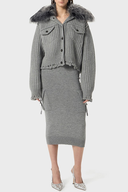 Ladra Faux Fur Collar Cardigan - Grey