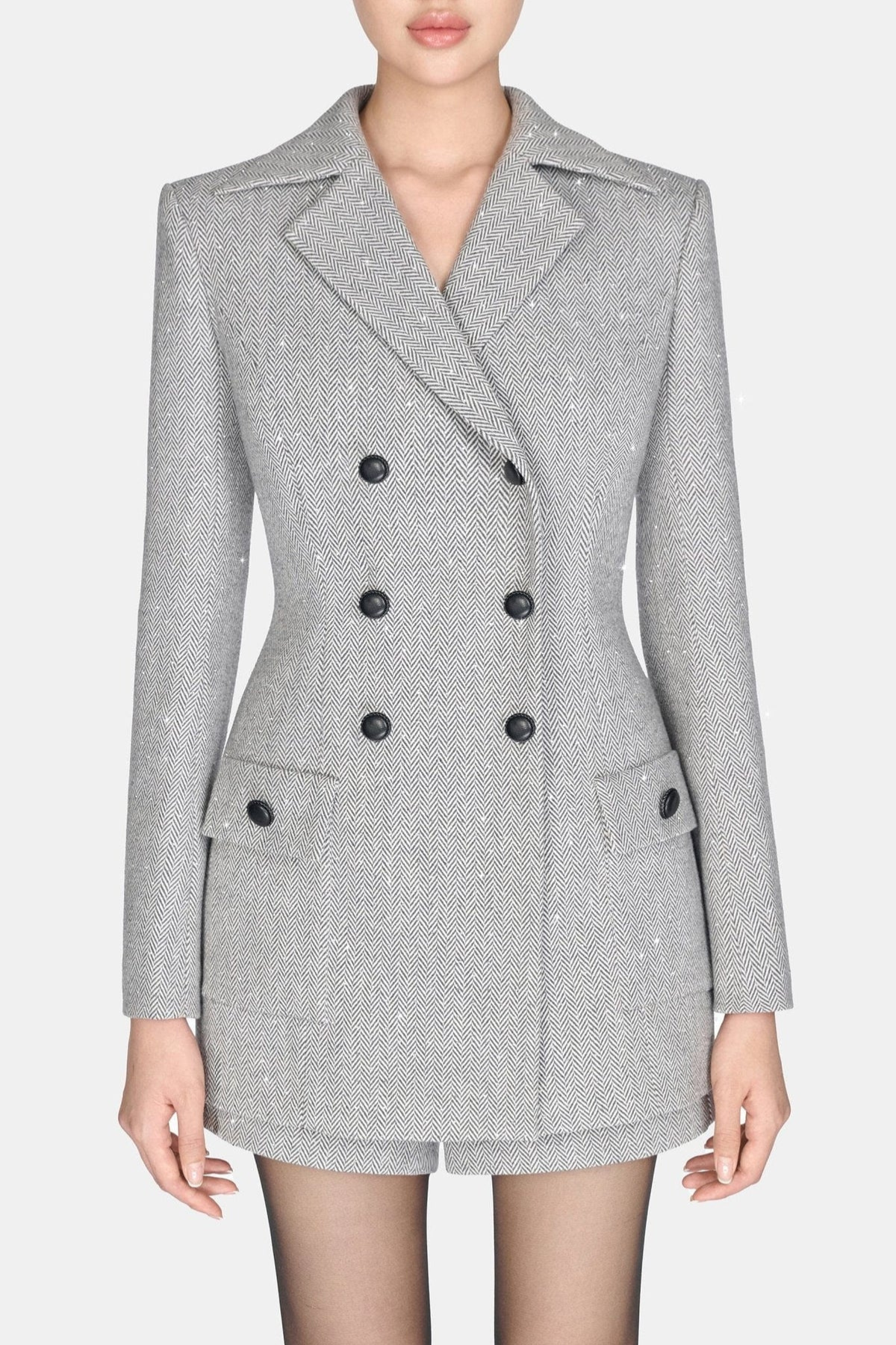 Laurelin Herringbone Double-Breasted Blazer