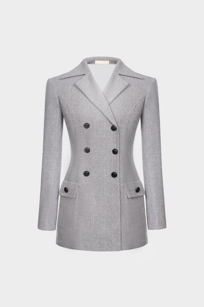 Laurelin Herringbone Double-Breasted Blazer
