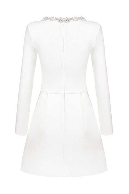 Lilay Diamante Square Collar Mini Bandage Dress - White