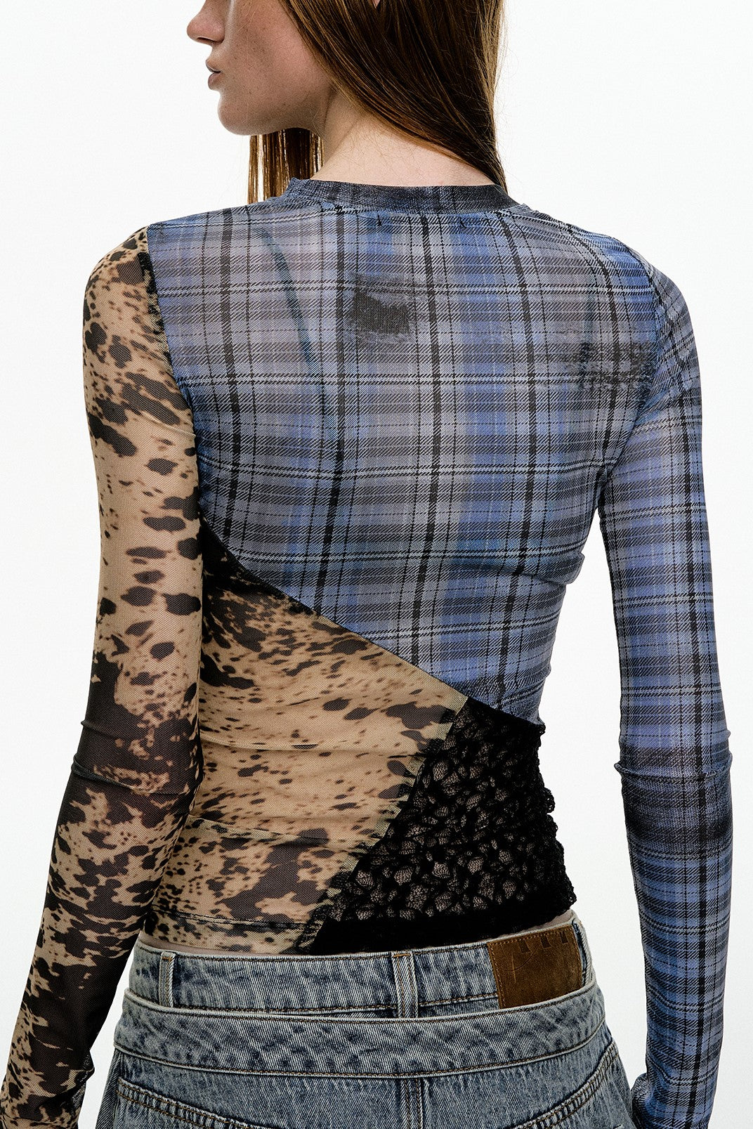 Lina Printed Patchwork Mesh Top