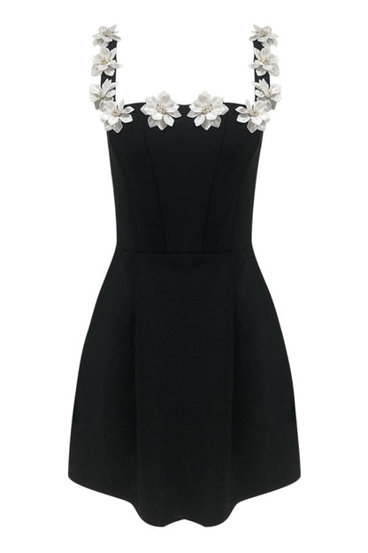 Lyra Floral Embellished Mini Bandage Dress - Black