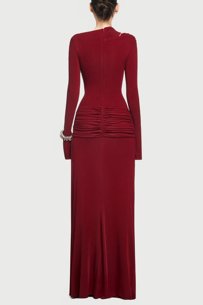 Lysander Asymmetrical Drape Cutout Maxi Dress - Red