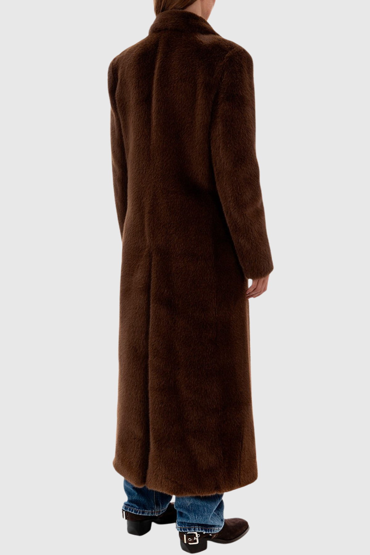 Makari Faux Fur Floral Brooch Coat