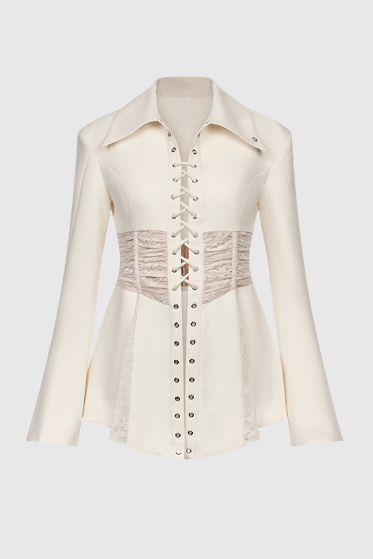 Melany See Through Lace Up Shirt - White