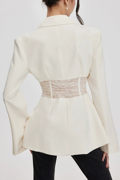 Melany See Through Lace Up Shirt - White