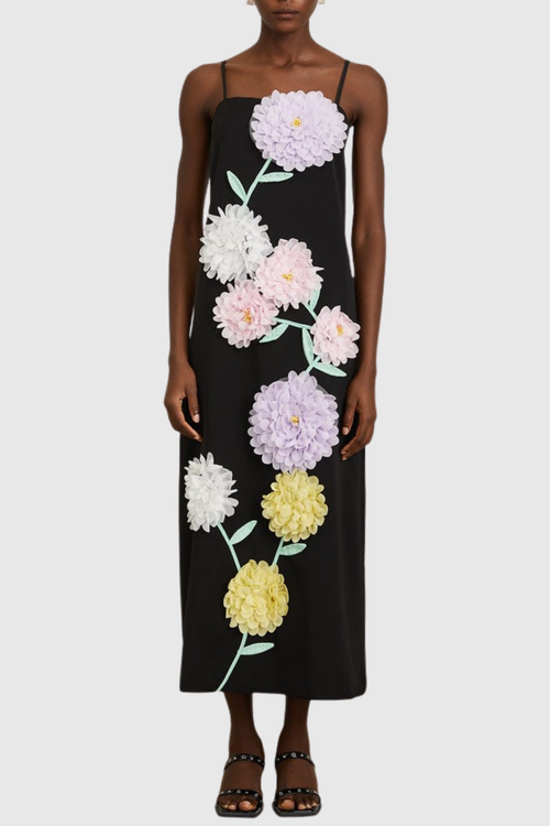 Mesa Strapless Floral Embroidered Maxi Dress - Black