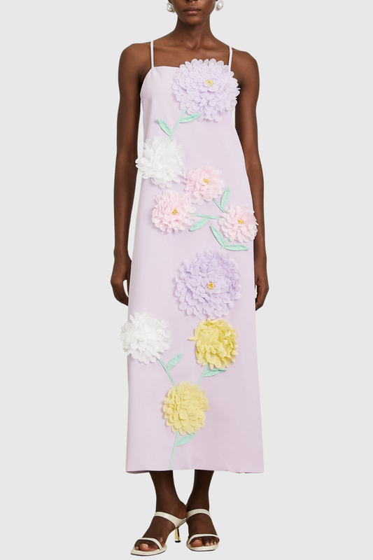 Mesa Strapless Floral Embroidered Maxi Dress - Purple