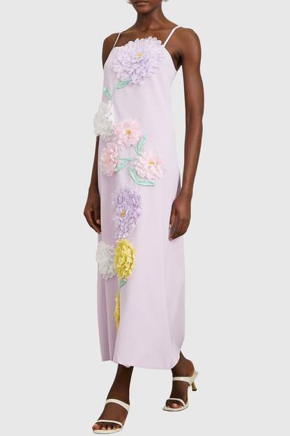 Mesa Strapless Floral Embroidered Maxi Dress - Purple