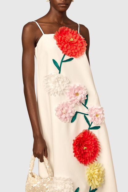 Mesa Strapless Floral Embroidered Maxi Dress - White