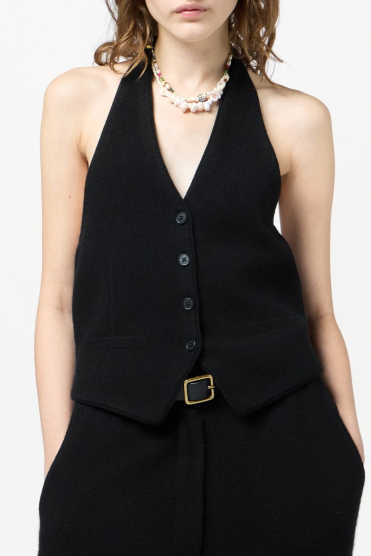 Morris Wool Halter Vest - Black