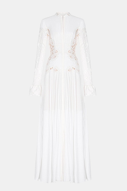 Nabby Embroidered Pleated Maxi Shirt Dress