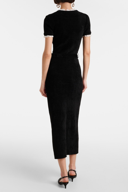 Nahma Crystal Embellished Belted Knit Midi Dress