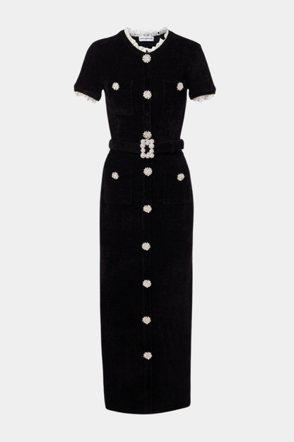 Nahma Crystal Embellished Belted Knit Midi Dress